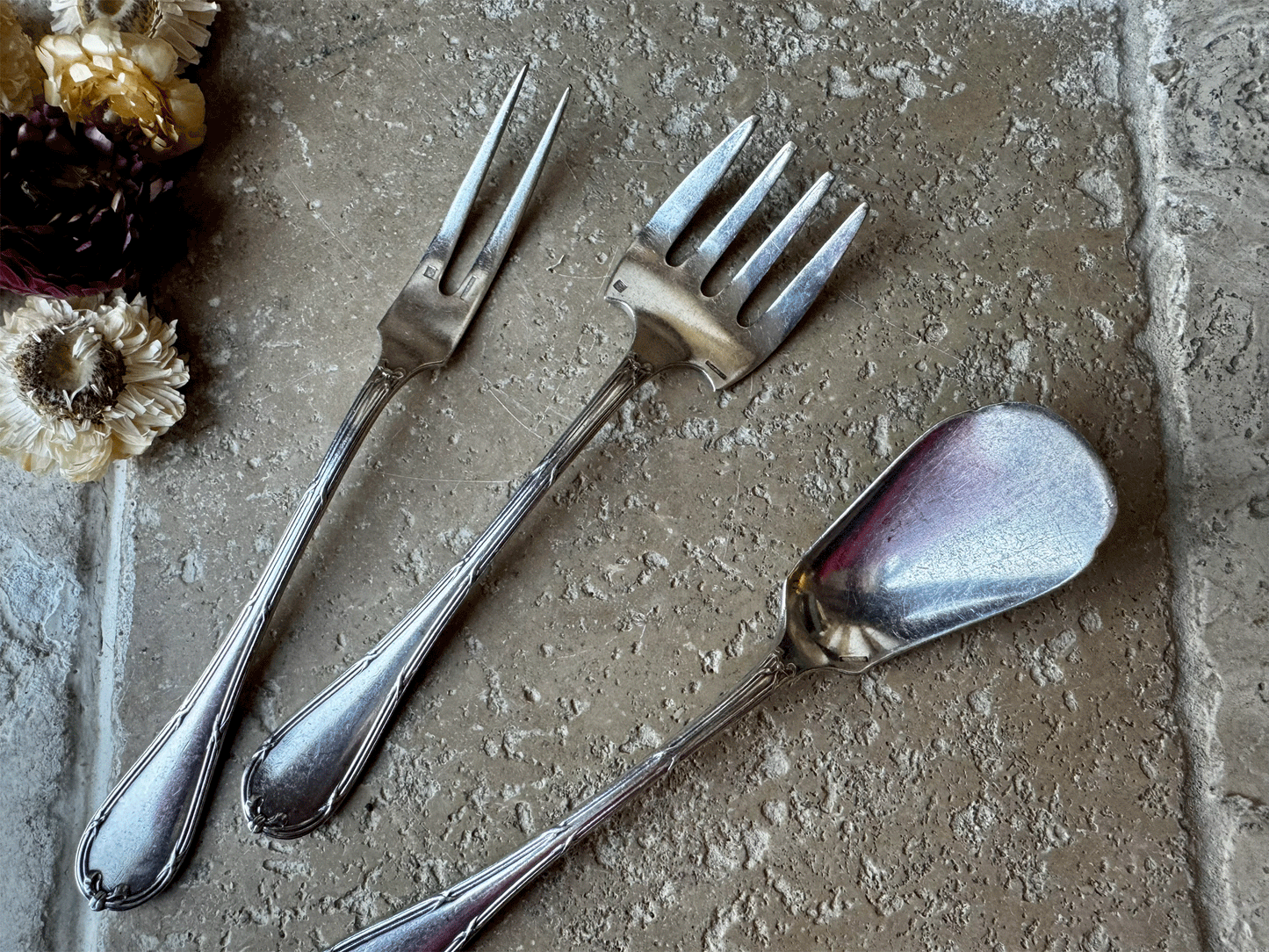 antique french charles christofle silver plated cutlery set pickle garnish fork sugar shovel