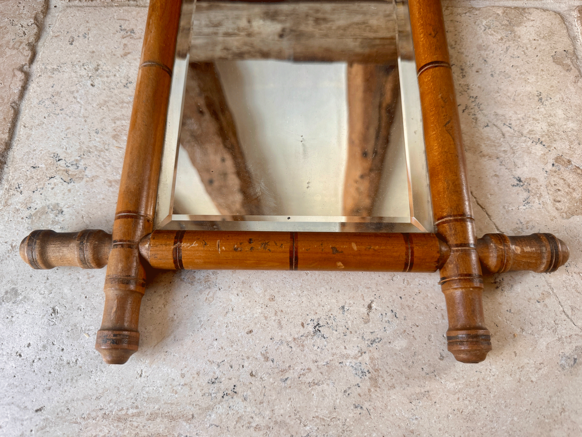 antique frennch wooden chinoiserie faux bamboo mirror bevel edged