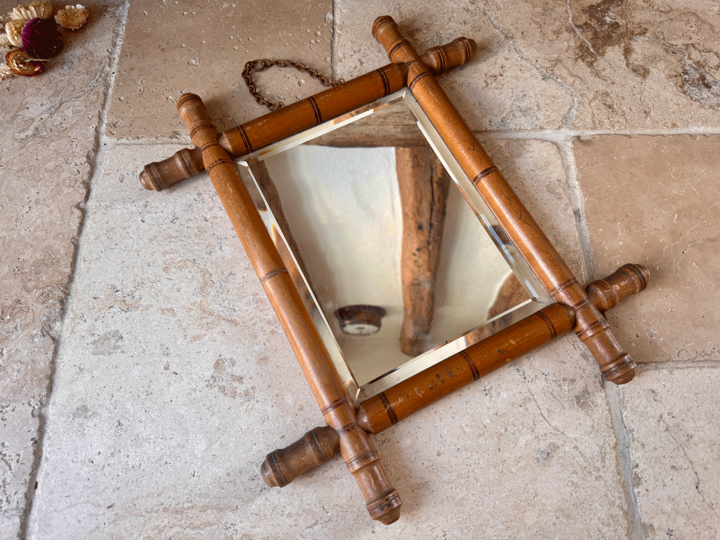 antique frennch wooden chinoiserie faux bamboo mirror bevel edged