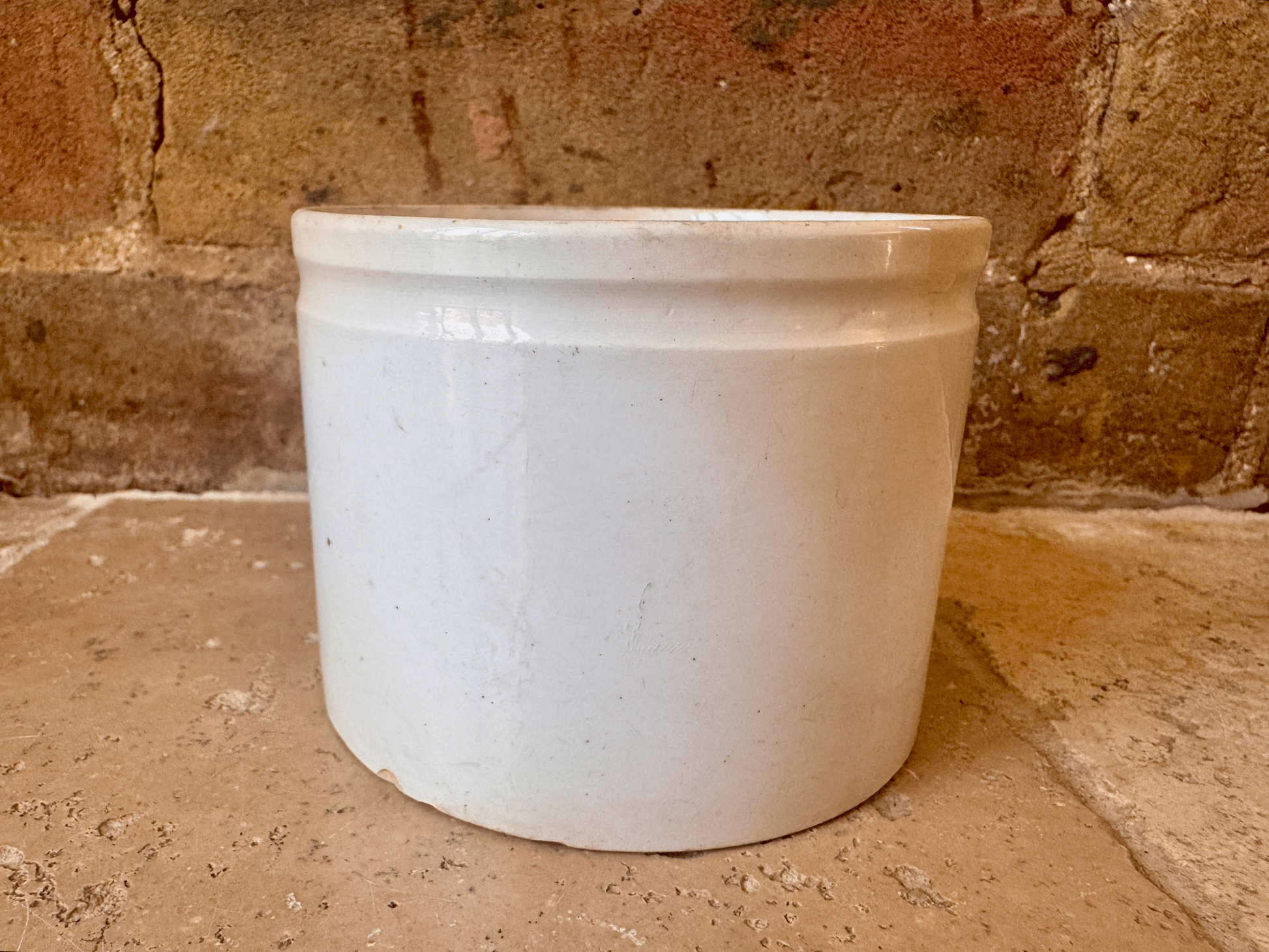 antique french chippy timeworn buttery white ironstone terre de fer confiture pot