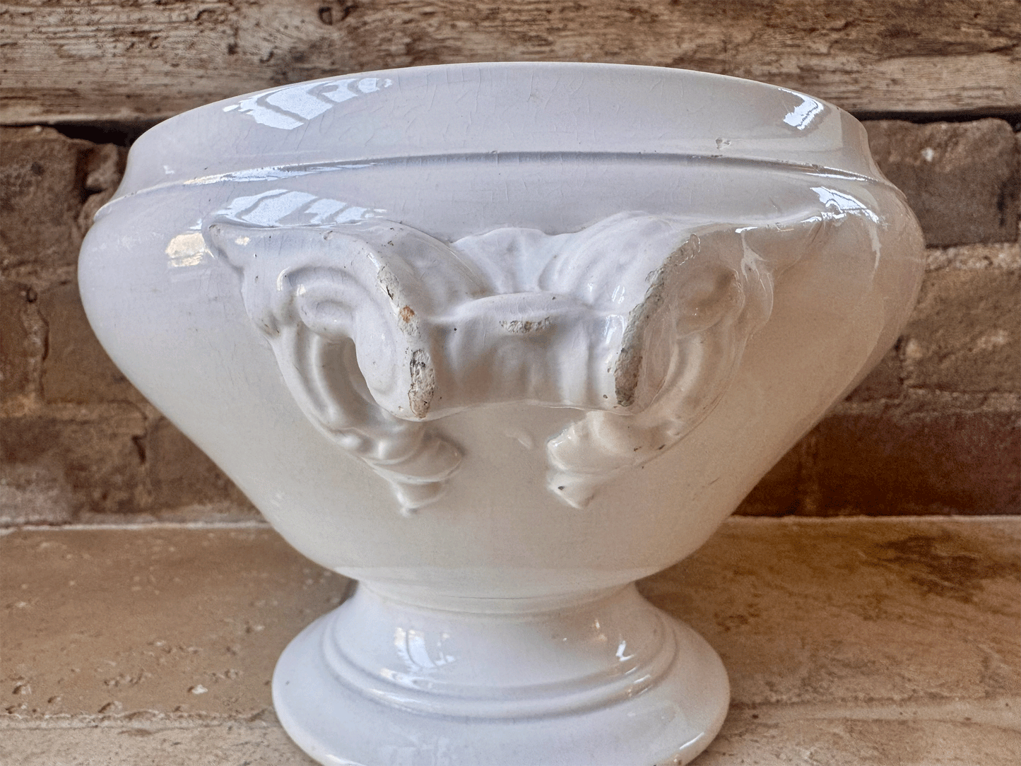 antique french large plain white ronstone soupiere planter sarreguemines