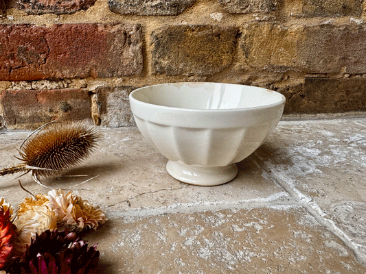 antique french white ironstone cafe au lait bowl ribbed footed