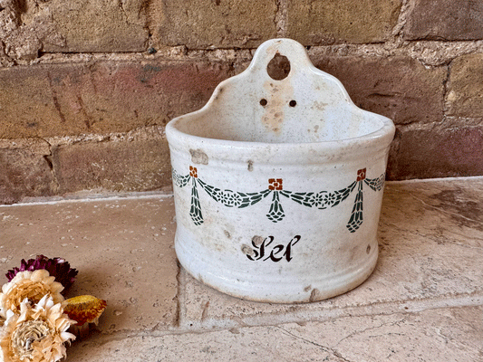 antique french rustic chippy timeworn sel salt pot cellar stoneware box