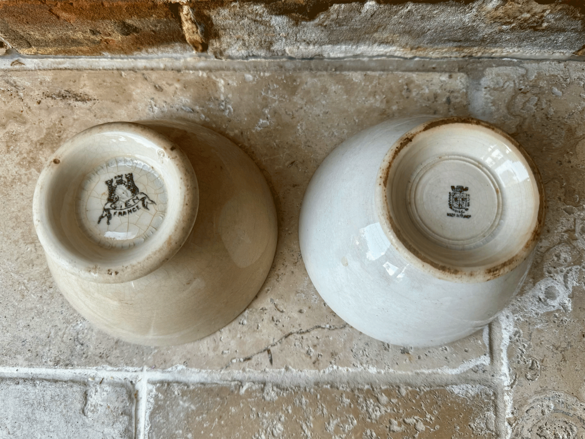 antique french chippy timeworn white ironstone cafe au lait bowl