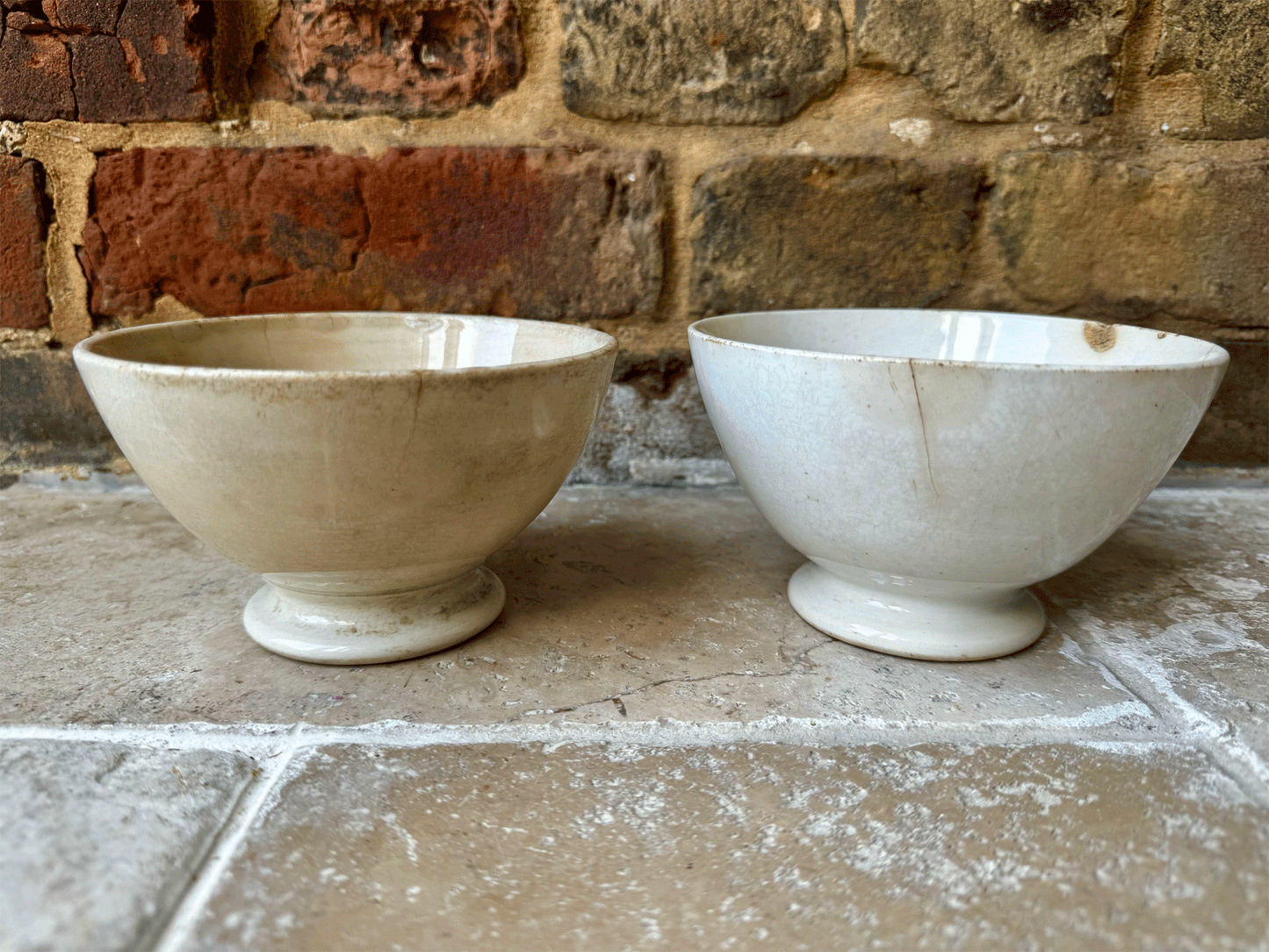 antique french chippy timeworn white ironstone cafe au lait bowl