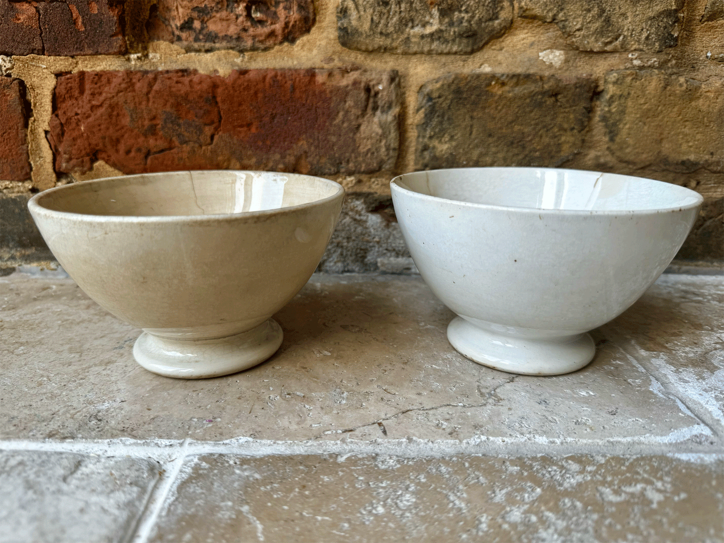 antique french chippy timeworn white ironstone cafe au lait bowl