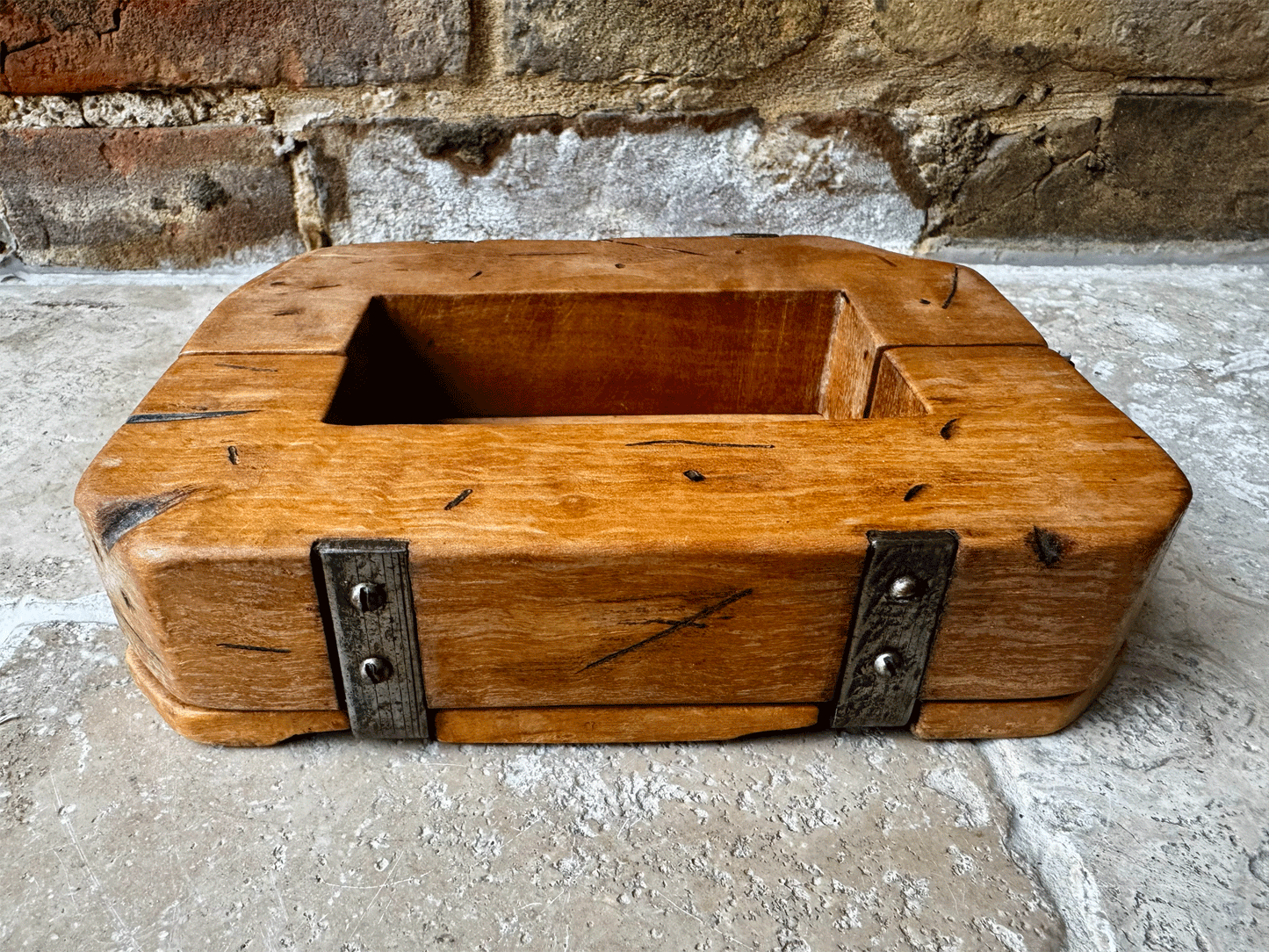 antique french chunky large arved wooden treen butter mould brick berries