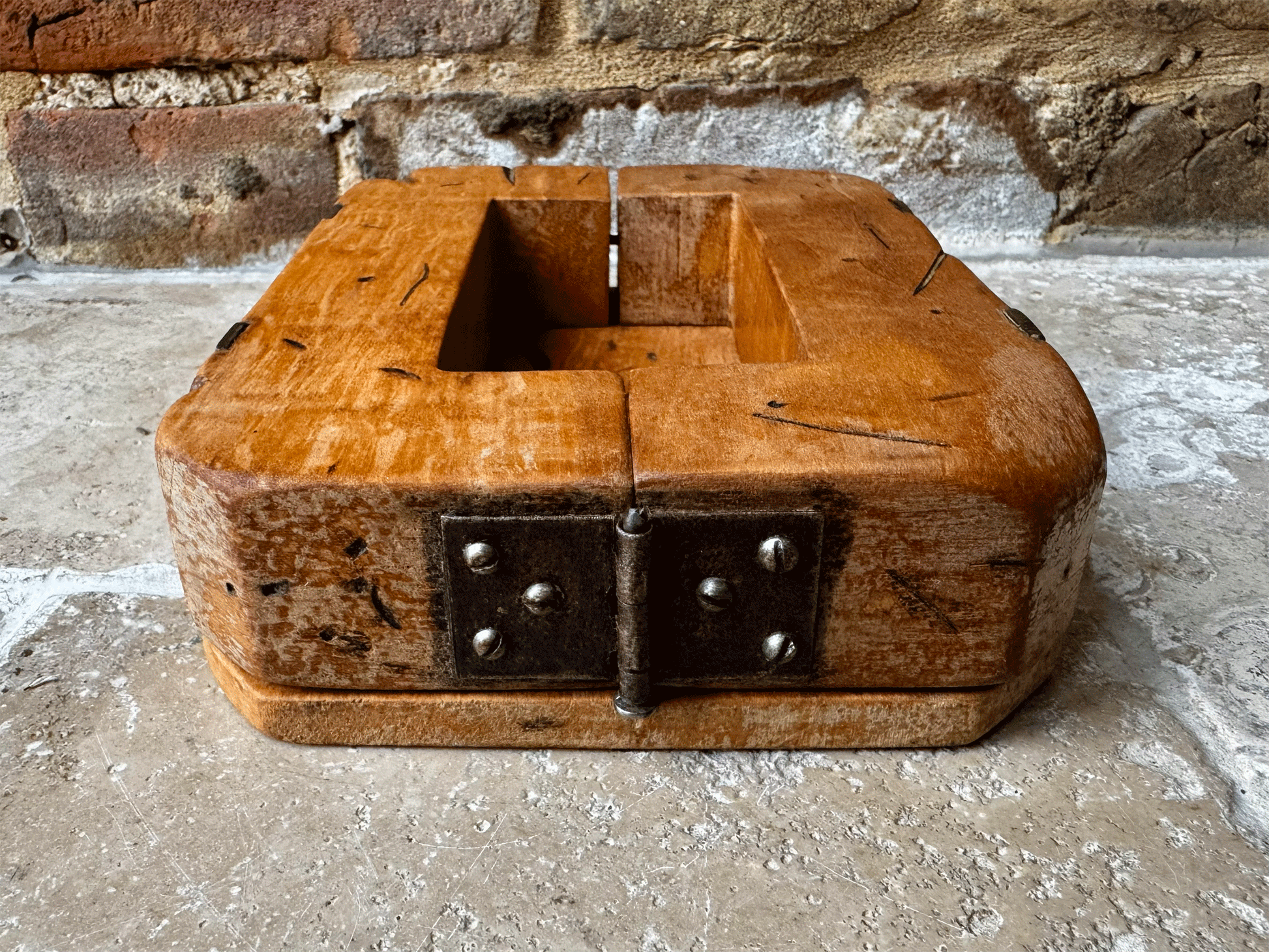 antique french chunky large arved wooden treen butter mould brick berries