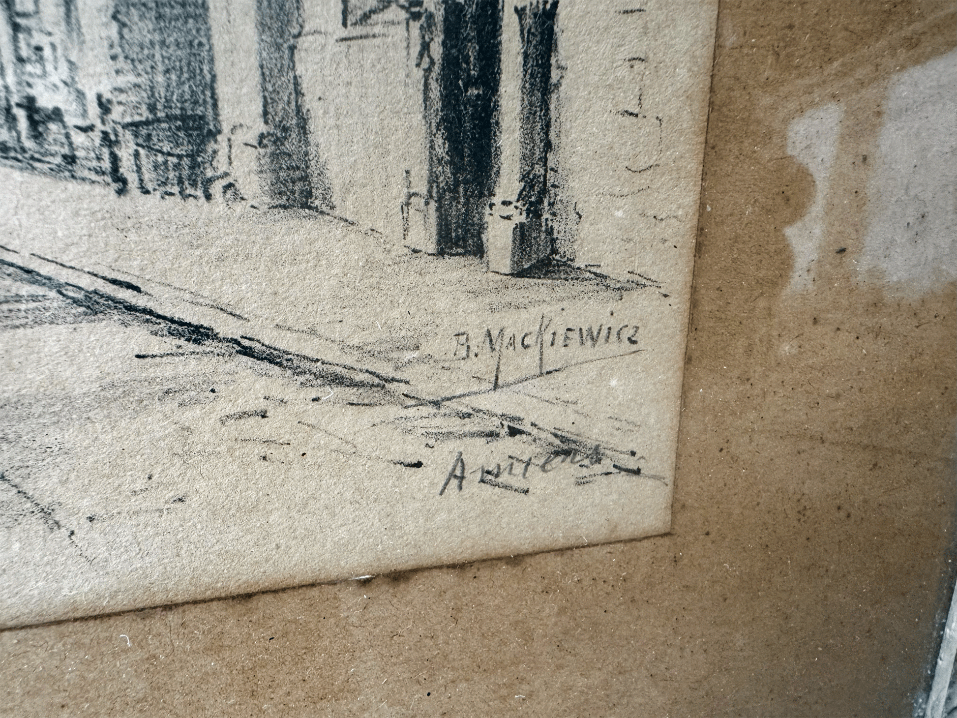 antique amiens french artwork pencil drawing cityscape cathedral moody signed berthe mackiewicz