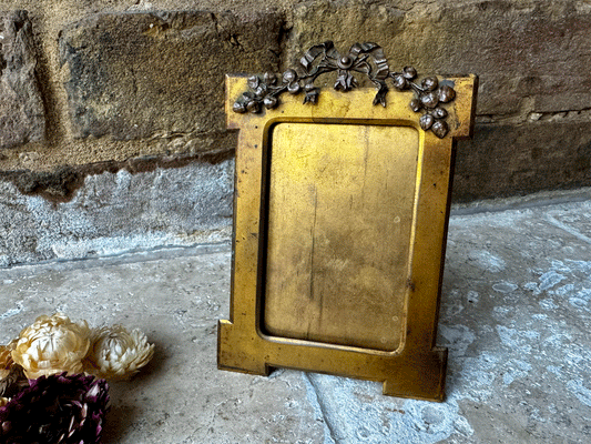 Small Antique French Bow Topped Ormolu Easel Frame