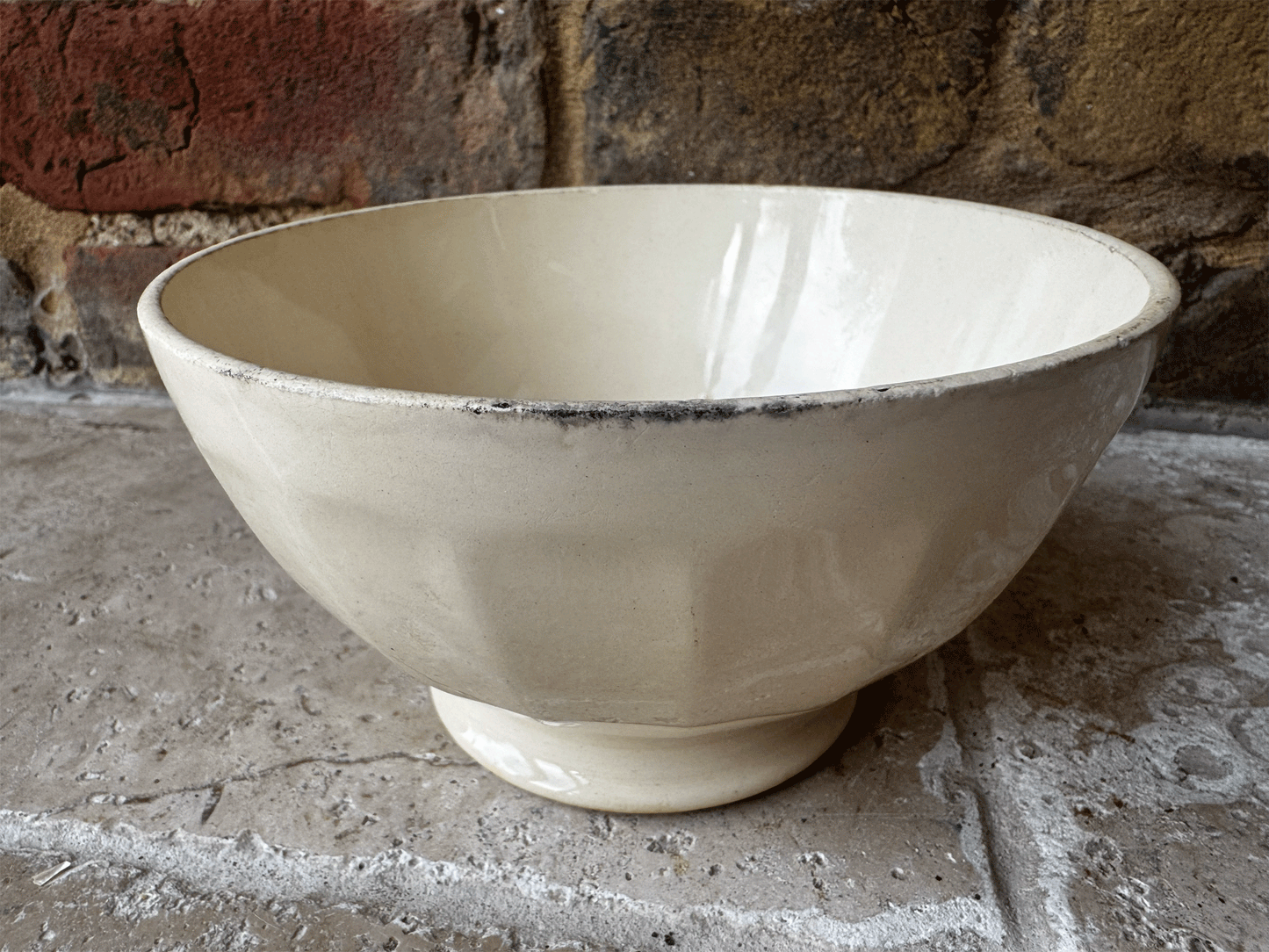 antique french moulin loups hamag cafe au lait coffee bowl terre de fer ironstone ribbed