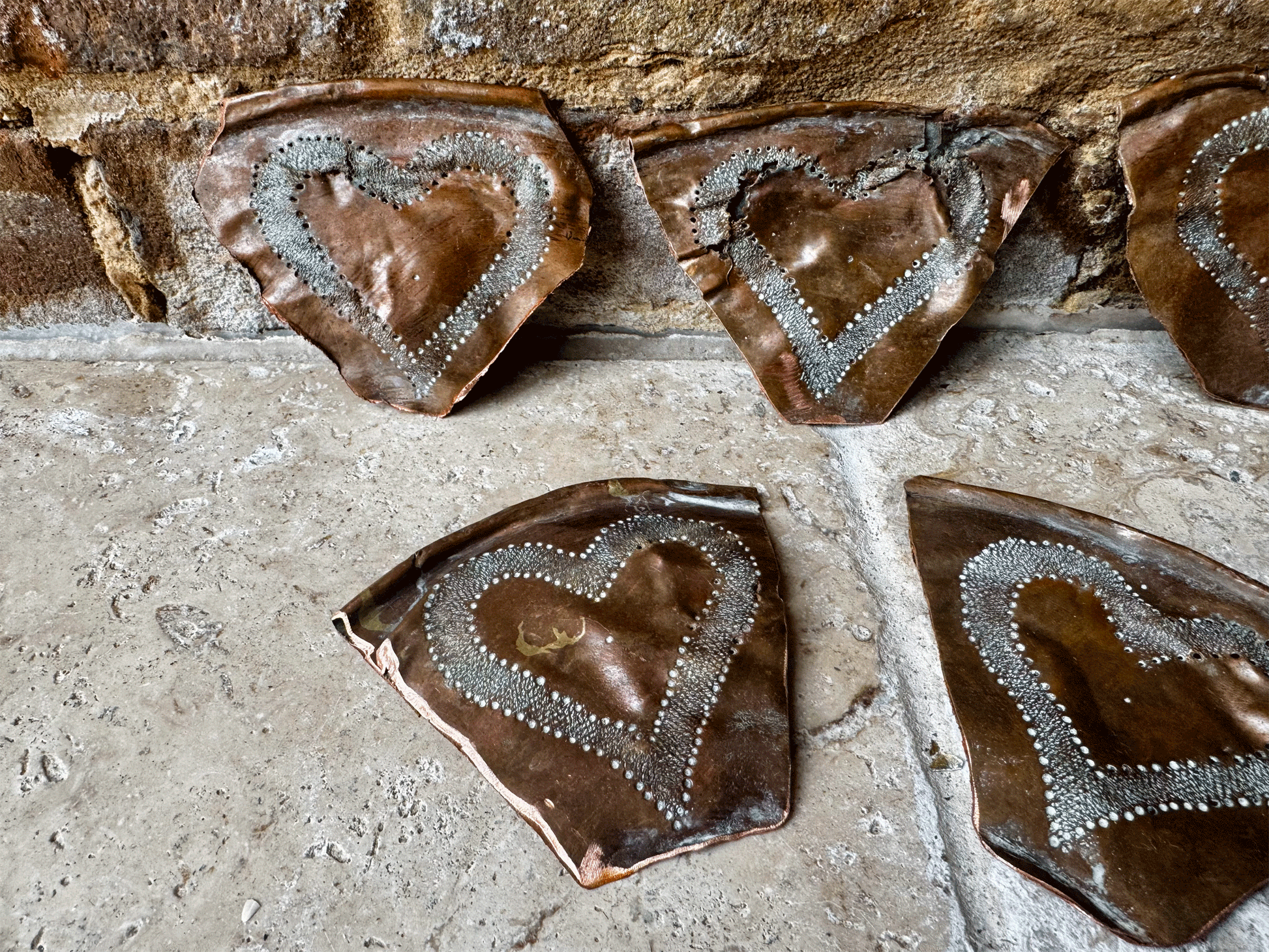 antique french cooper heart fragment rustic interior wall helf decor