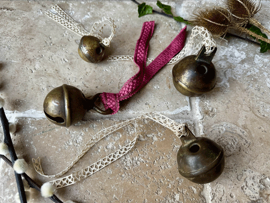 rustic antique french cow bell christmas decoration vintage lace ribbon