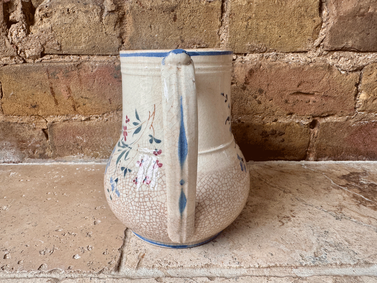 antique french hand painted earthenware vintage rustic teapot floral decoration vintage vase