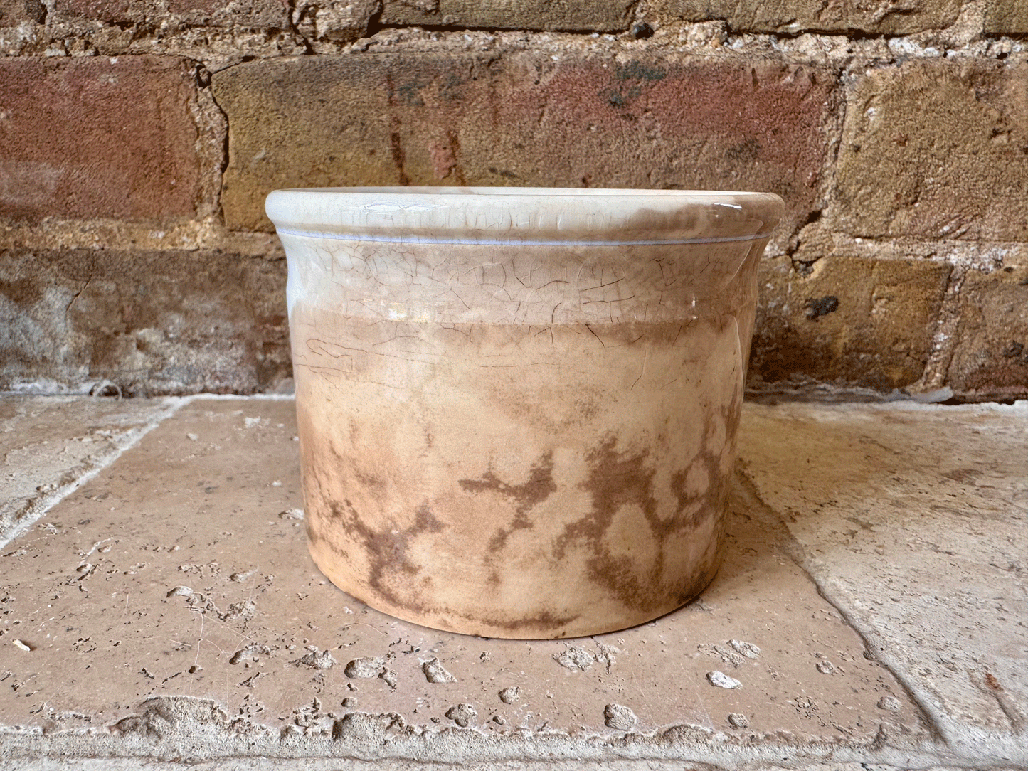 antique french stained worn weathered ironstone confiture pot digoin sarreguemines