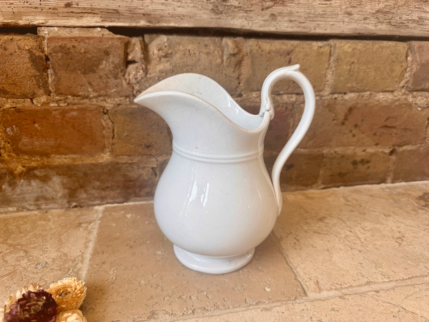 antique french 19th century creil montereau large white ironstone terre de fer pitcher jug vase
