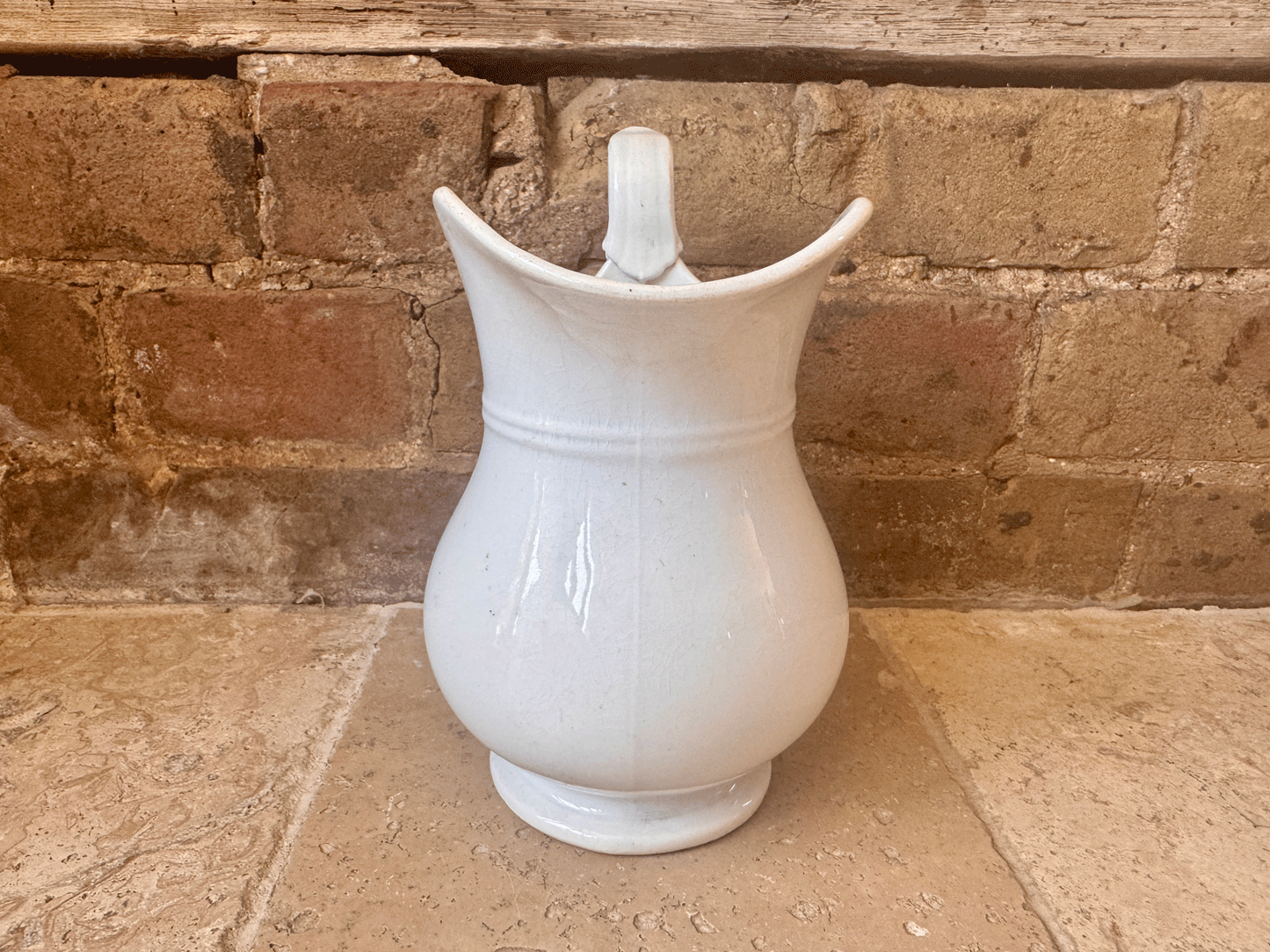 antique french 19th century creil montereau large white ironstone terre de fer pitcher jug vase