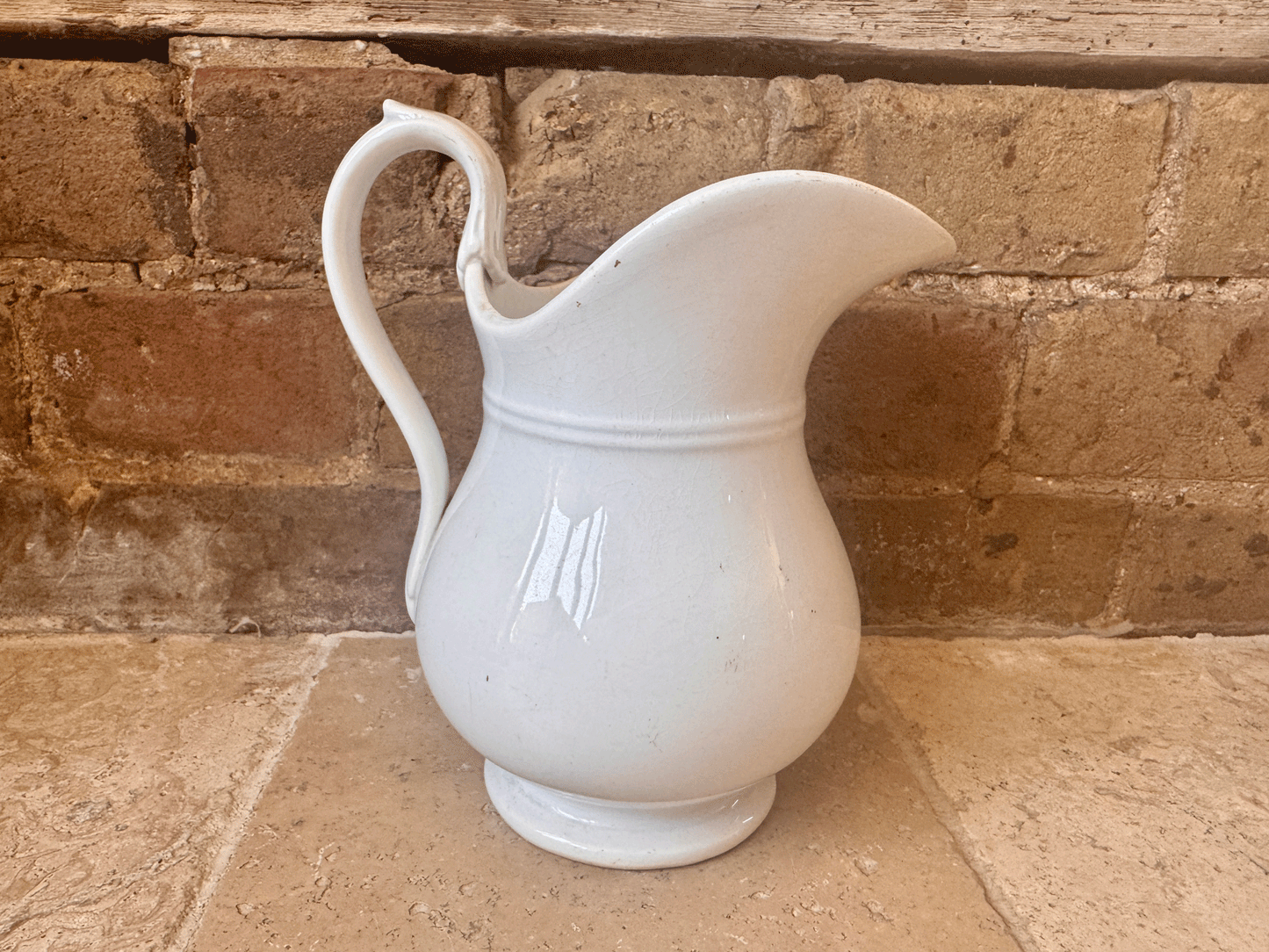 antique french 19th century creil montereau large white ironstone terre de fer pitcher jug vase