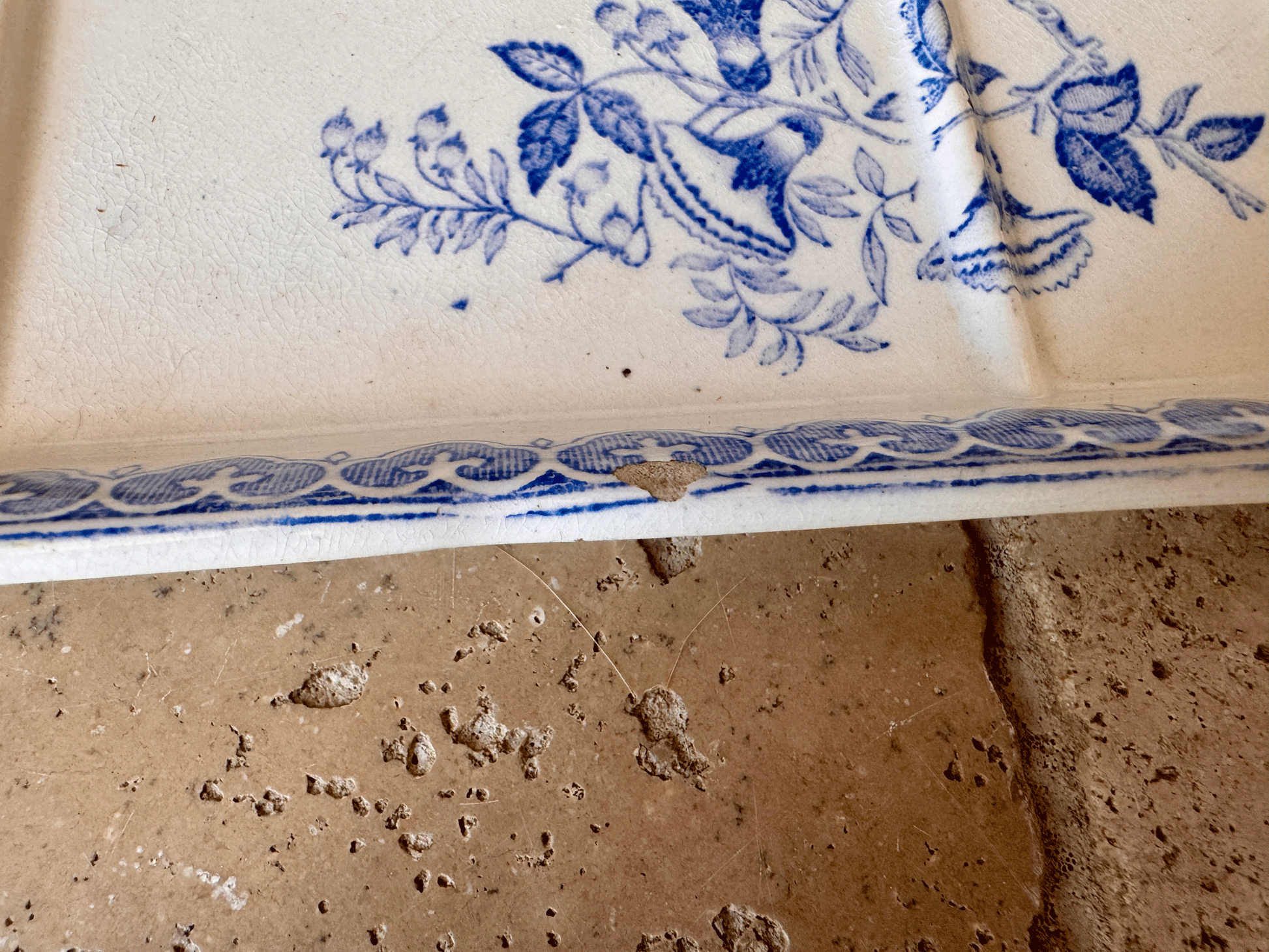 antique french blue transferware terre de fer ironstone creil montereau bouquets soap razor dish