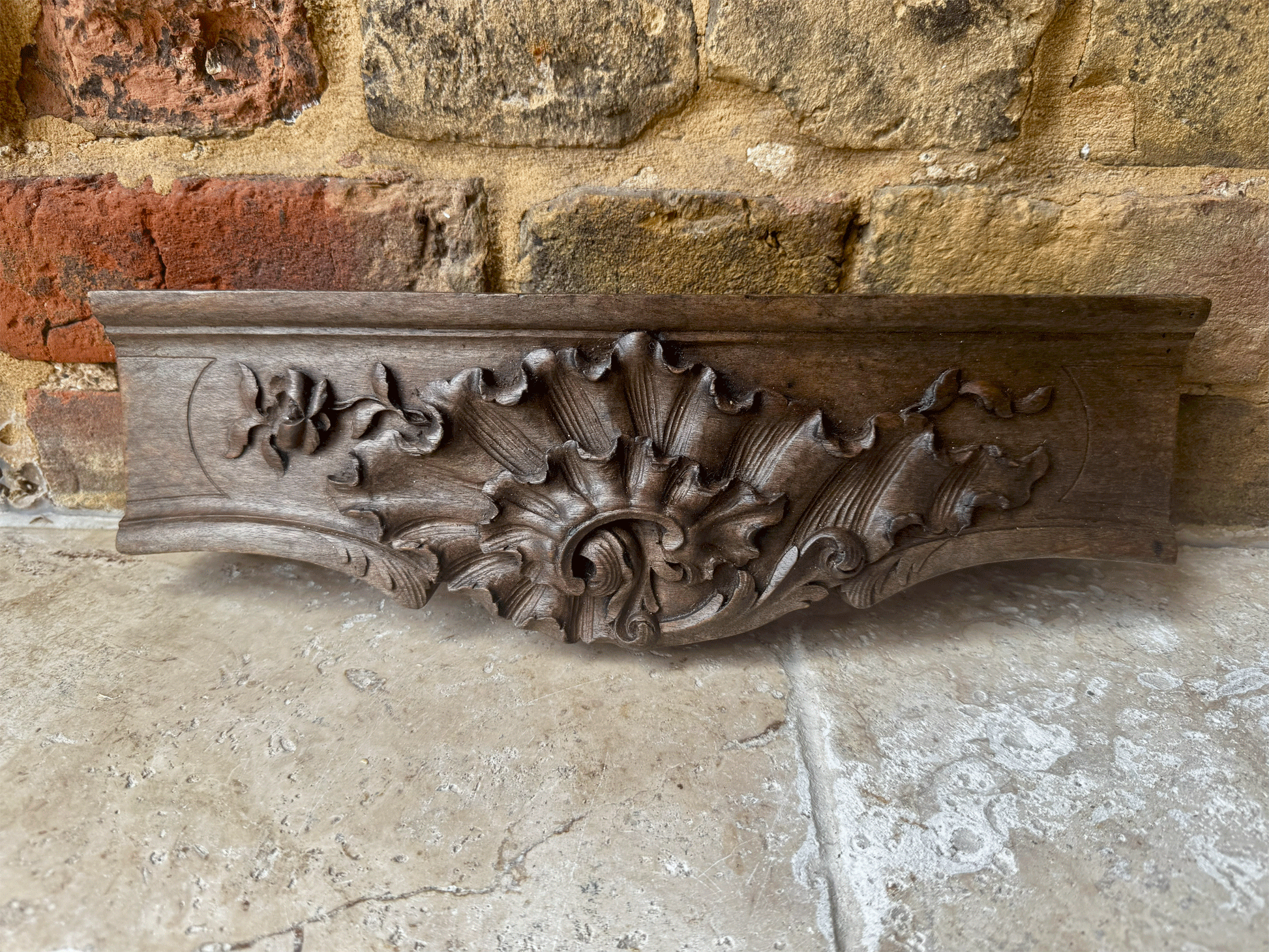 antique french deeply carved wooden treen decorative wall panel pelmet