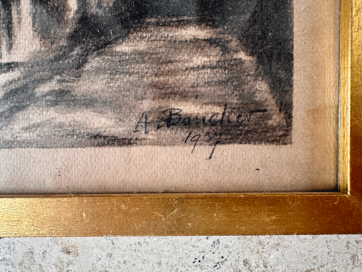 antique french signed framed charcoal drawing medieval rouen dated 1937