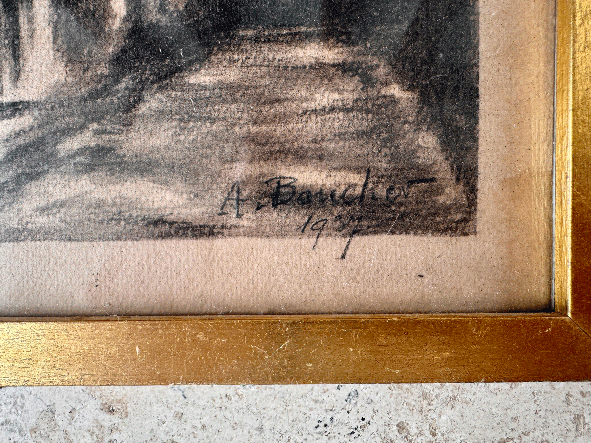 antique french signed framed charcoal drawing medieval rouen dated 1937