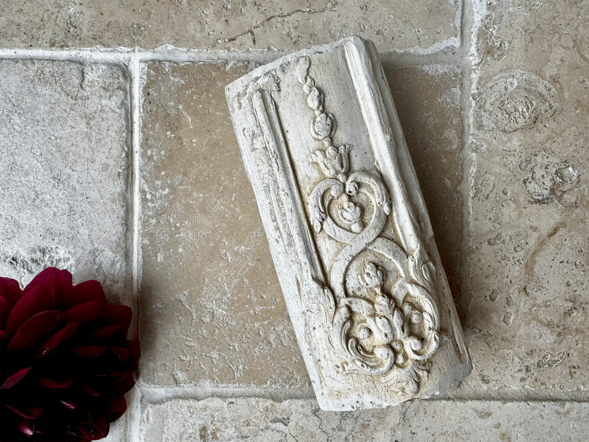 antique french decorative architectural plaster wall panel fragment hanging