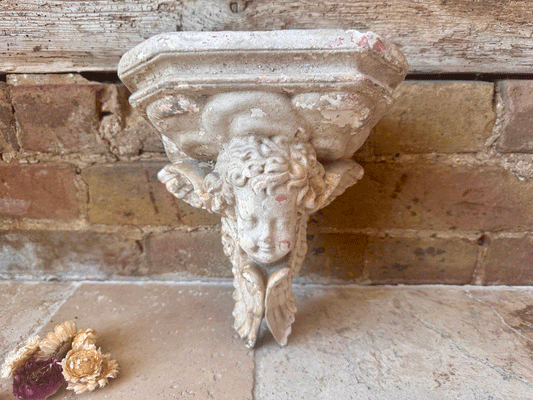 antique french decorative plaster stoneware cherub putti wall corbel floating shelf 