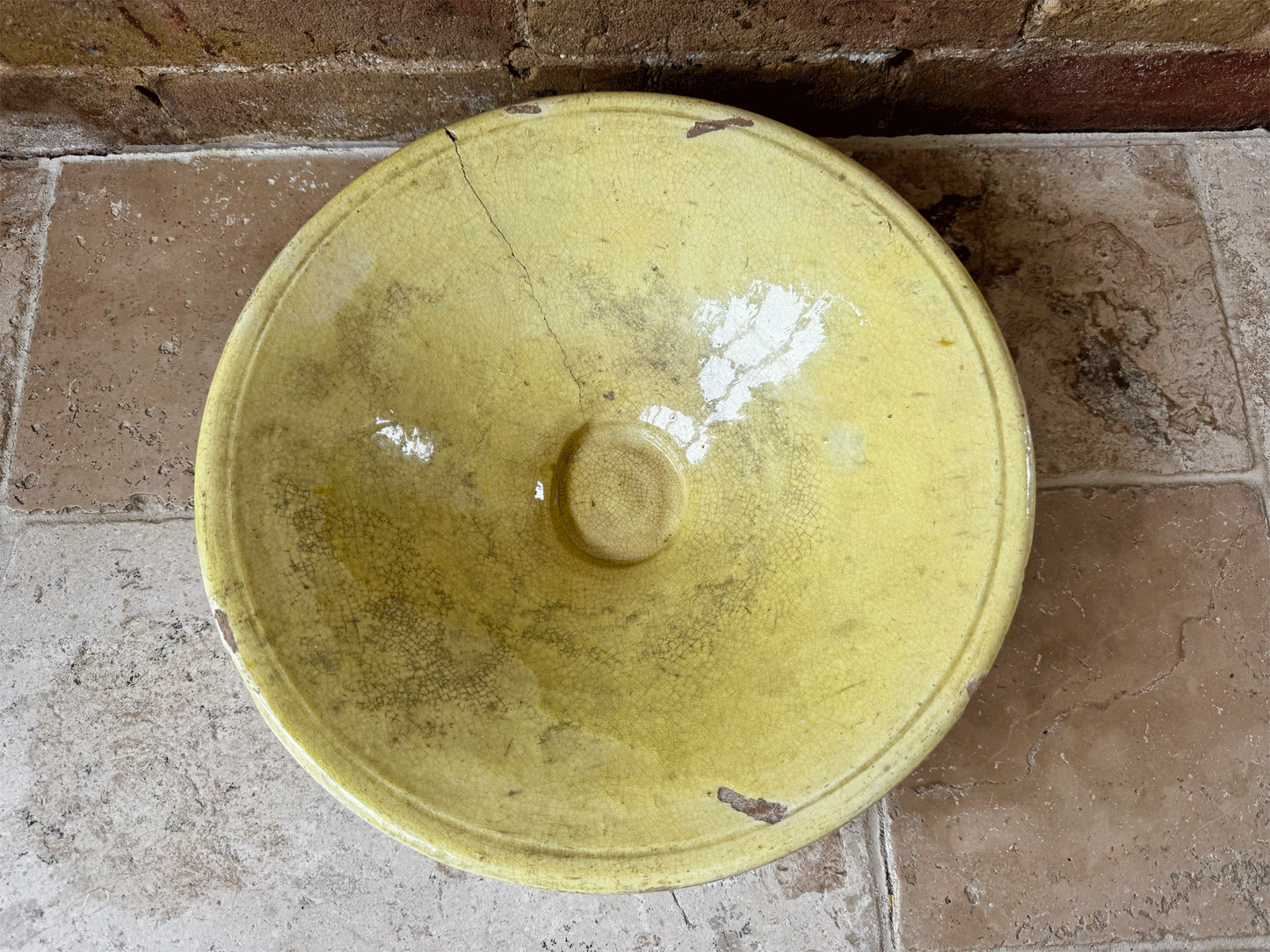 antique french large rare yellow glazed provencal earthenware terracotta tian mixing bowl