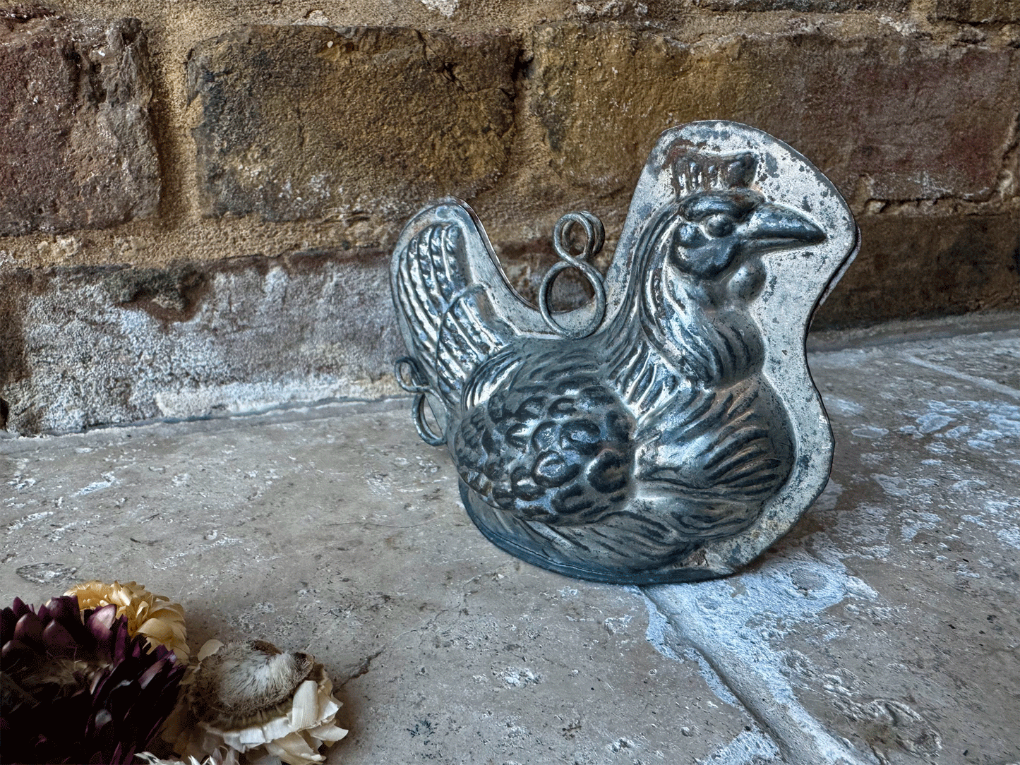 antique french crown hen easter tin chocolate mould