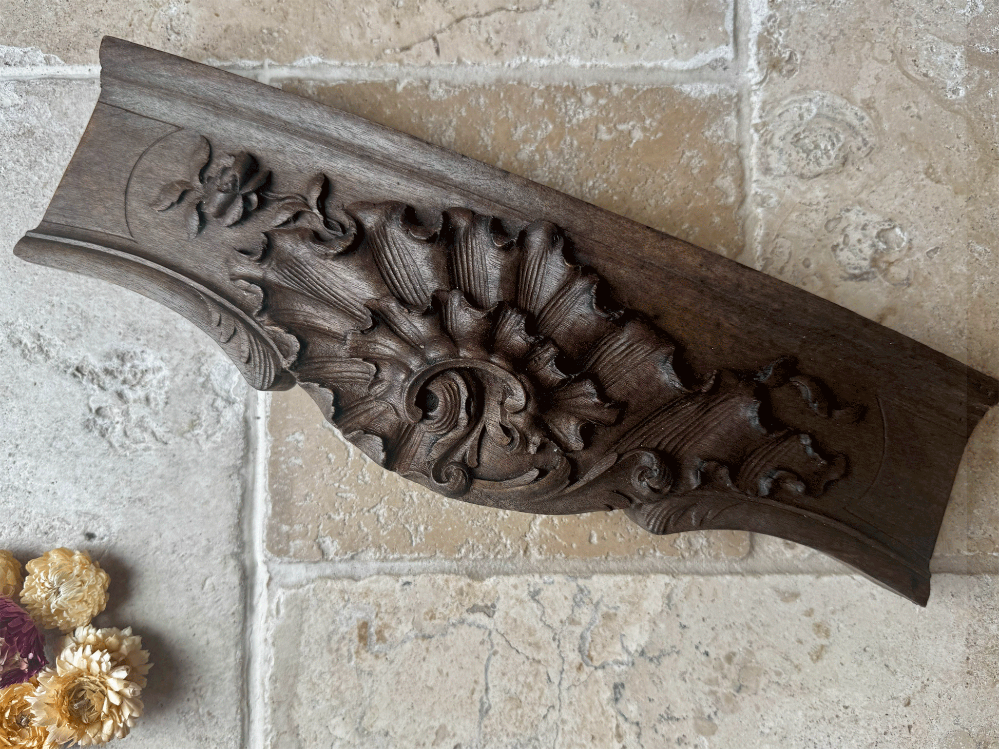 antique french deeply carved wooden treen decorative wall panel pelmet