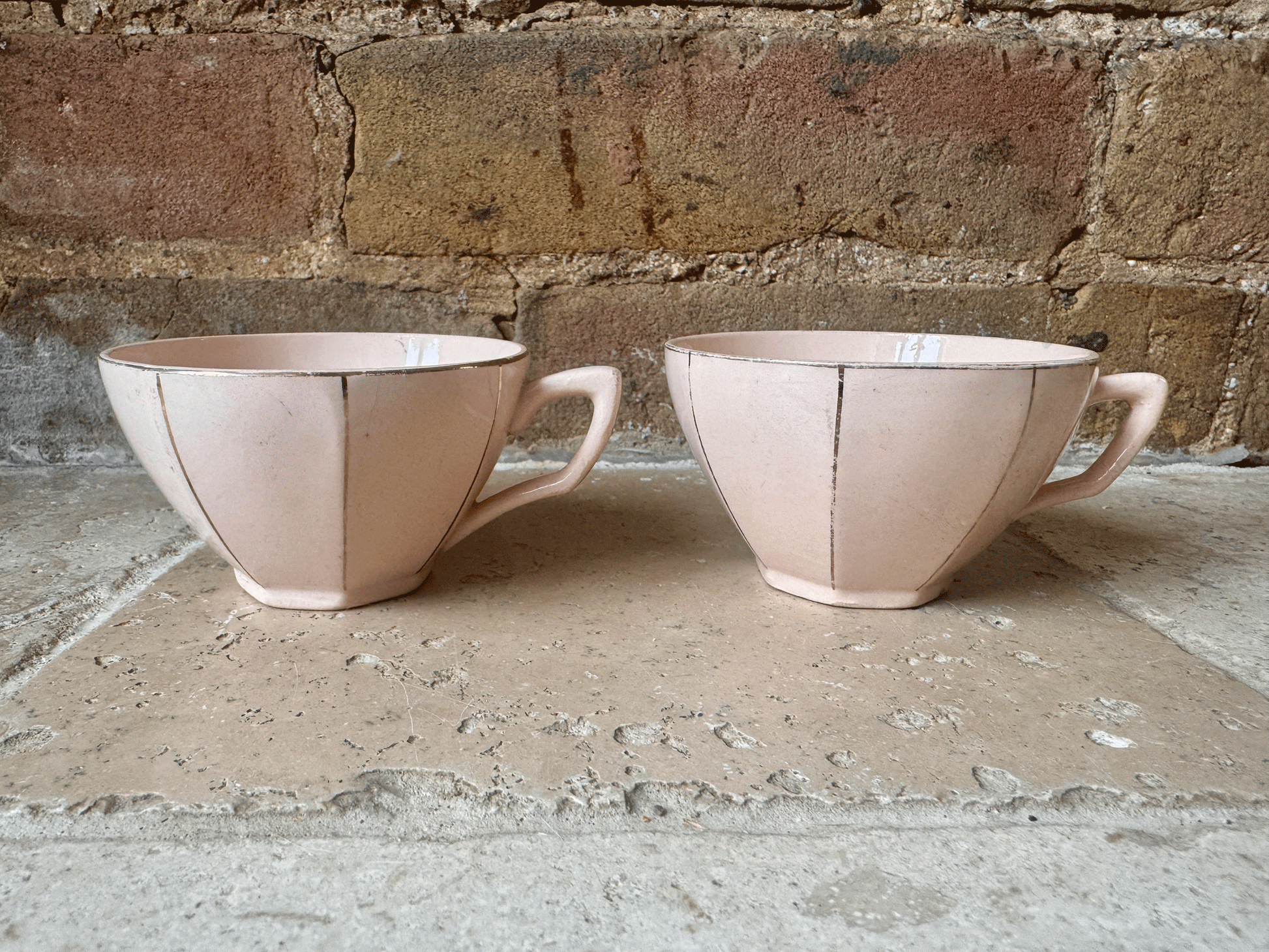 antique french pink gold trim ironstone espresso cup digoin sarreguemines