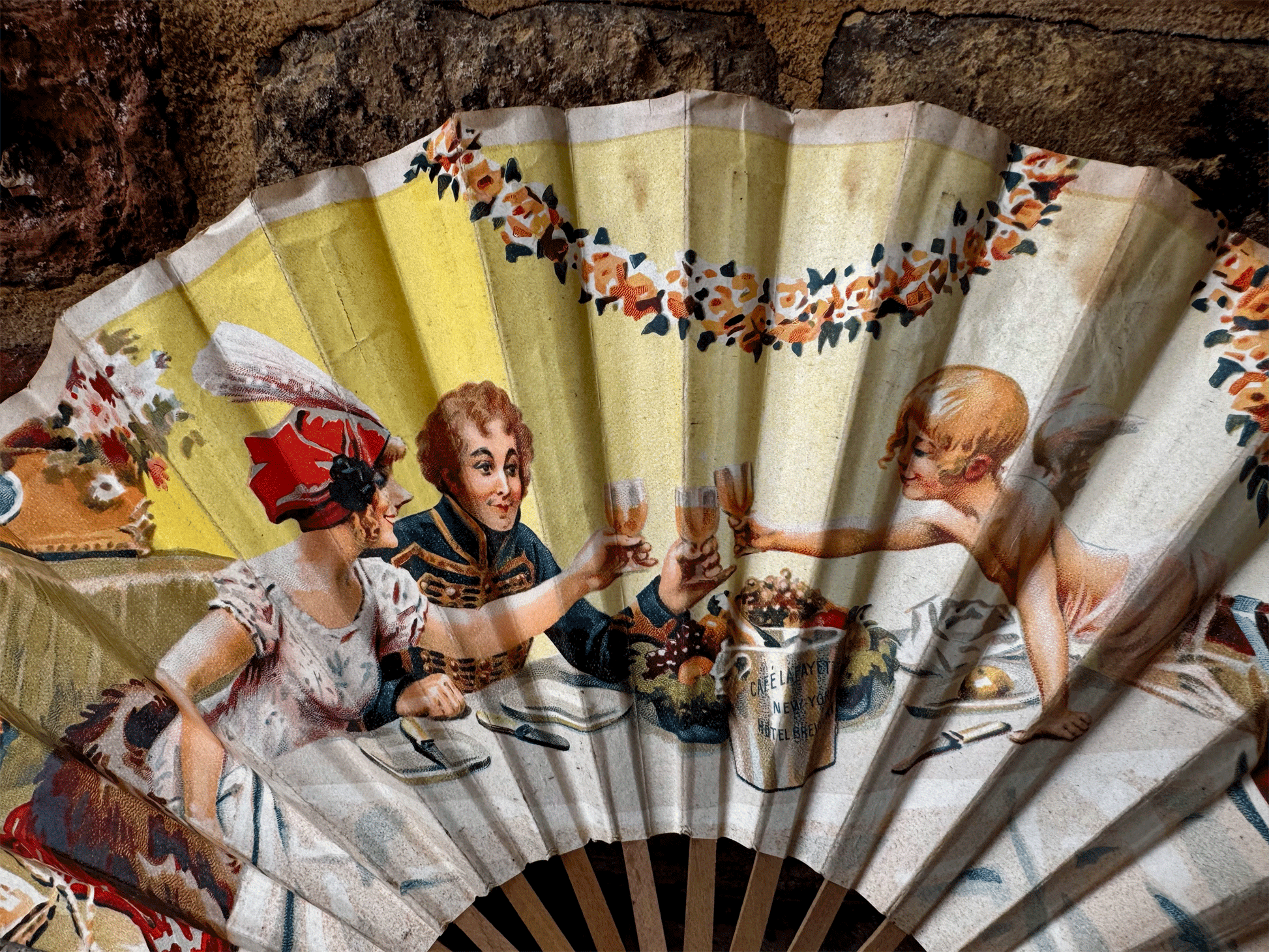 rare antique advertising cafe lafayette new york hand fan early 20th century