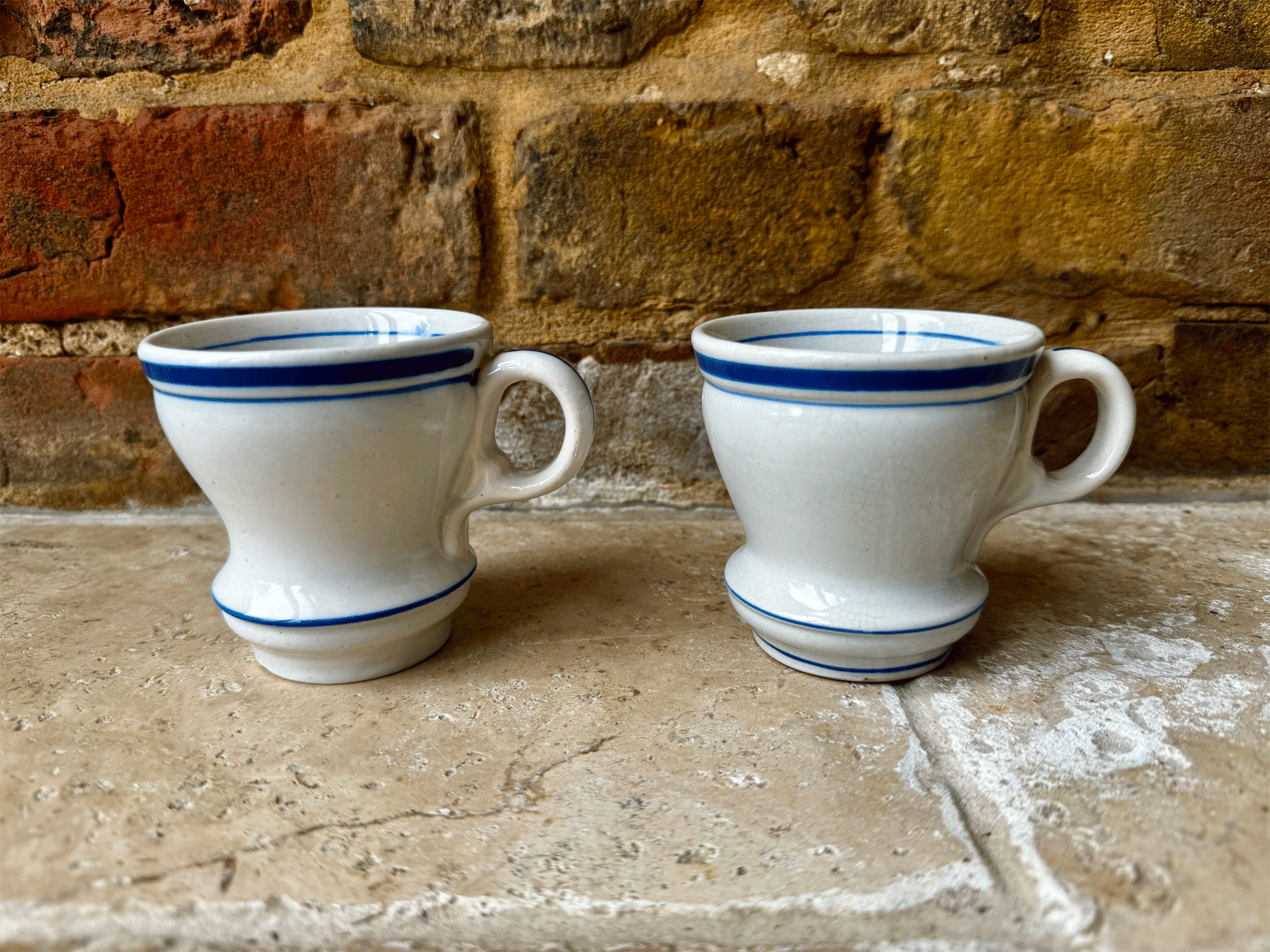 rare antique french thick heavy blue white ironstone coffee brulot cup