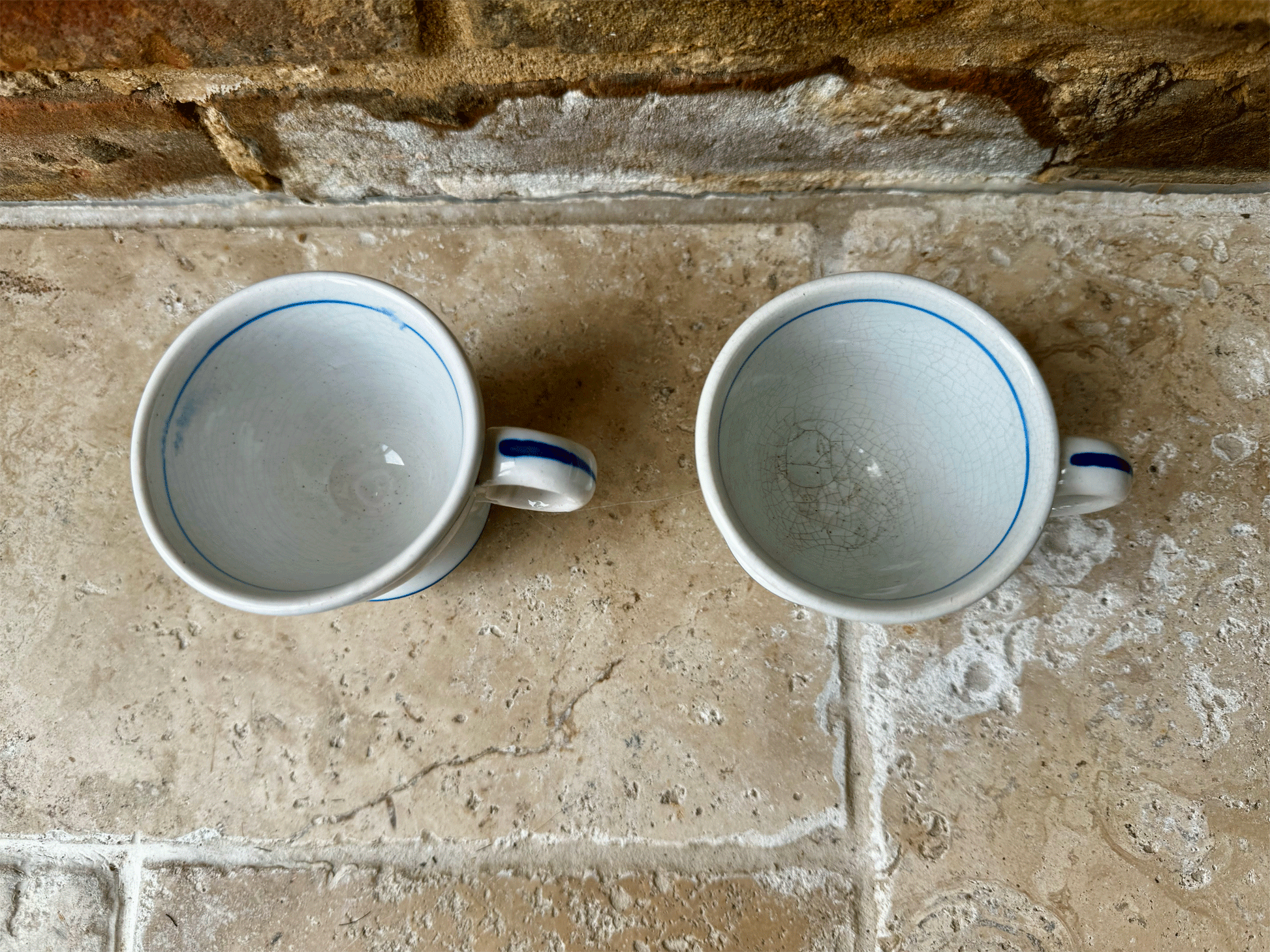 rare antique french thick heavy blue white ironstone coffee brulot cup