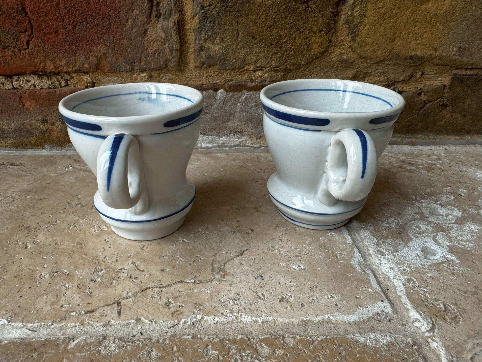 rare antique french thick heavy blue white ironstone coffee brulot cup