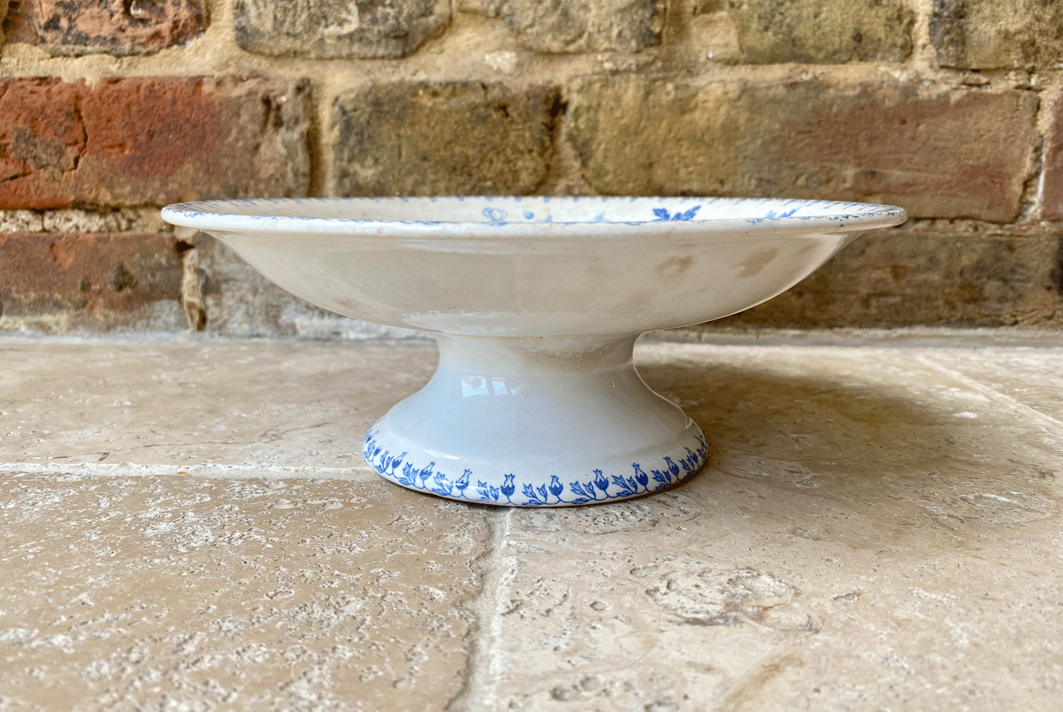 antique dutch societe ceramique blue transferware white ironstone compotier compote dish