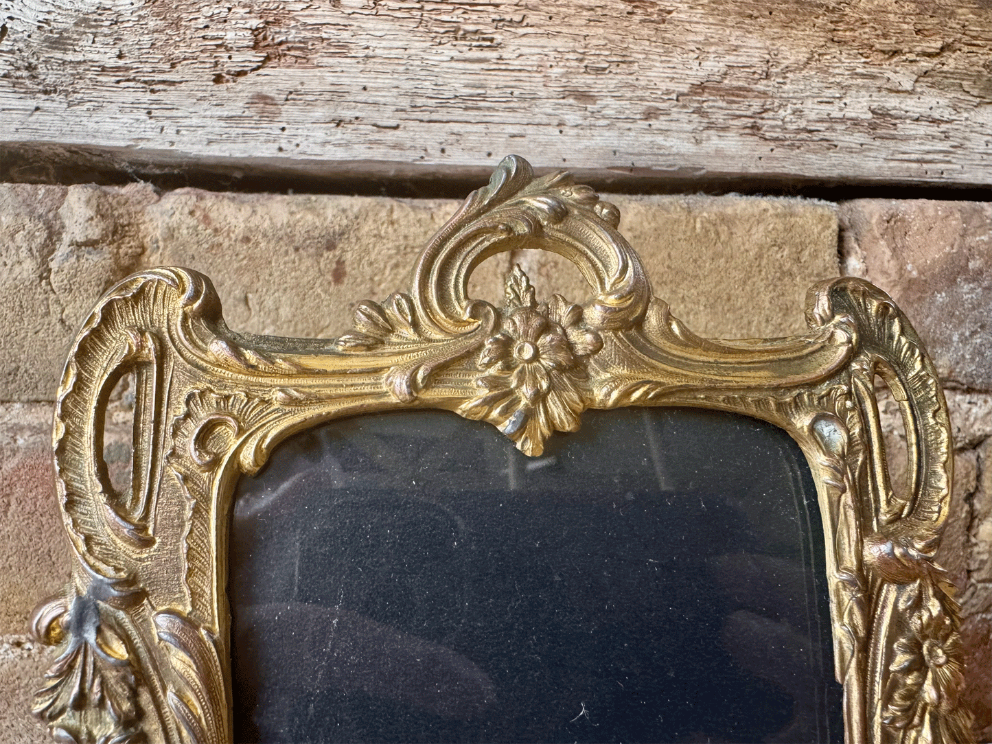 antique french brass photo picture frame decorative cornucopia scrollwork floral wreaths