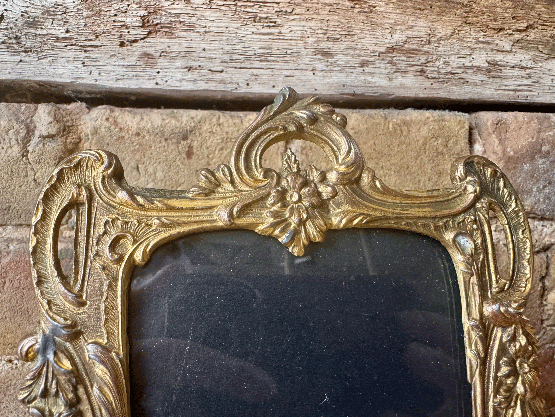 antique french brass photo picture frame decorative cornucopia scrollwork floral wreaths