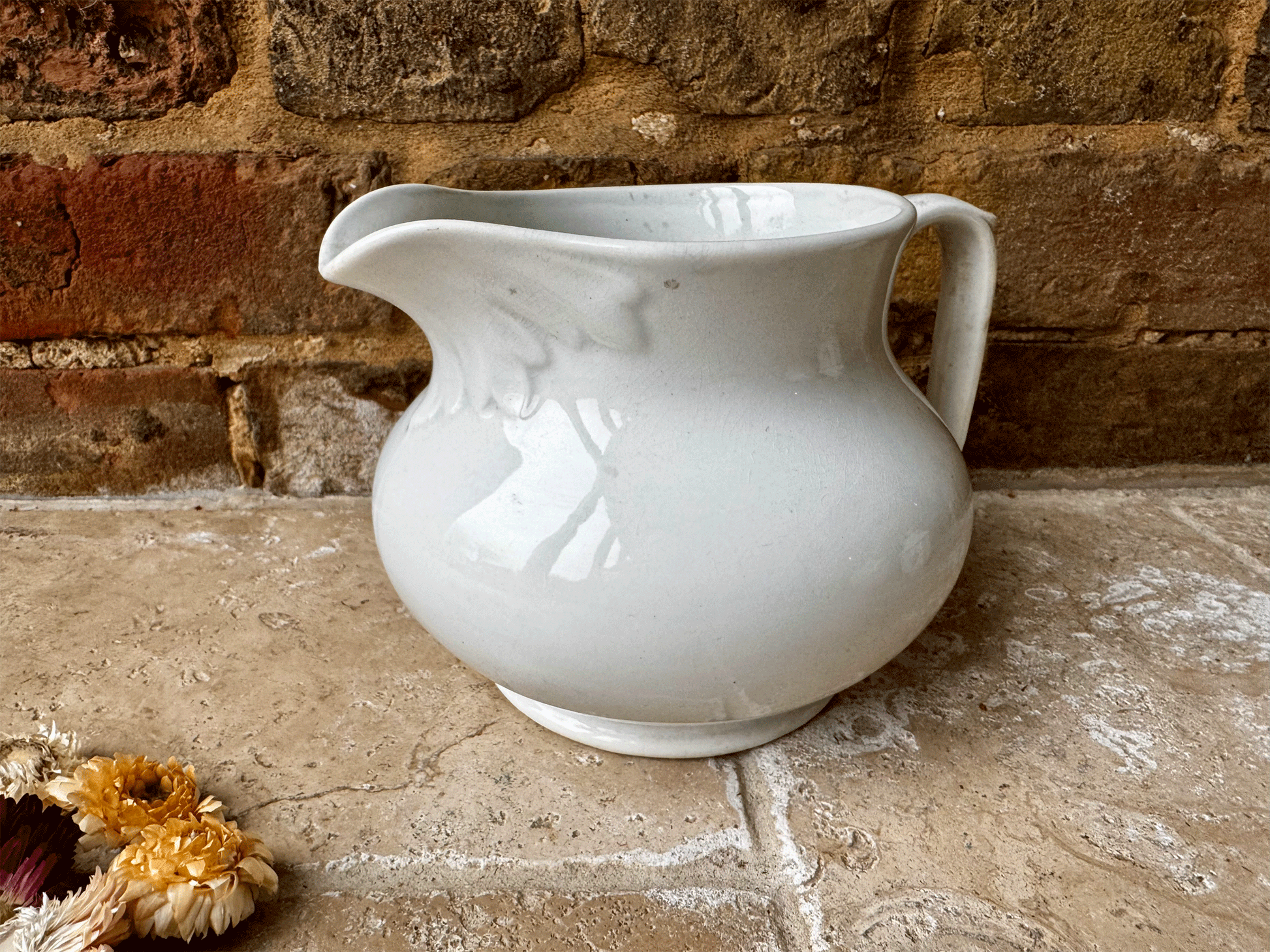 antique french creil montereau terre de fer plain white ironstone bulbous shaped jug pitcher