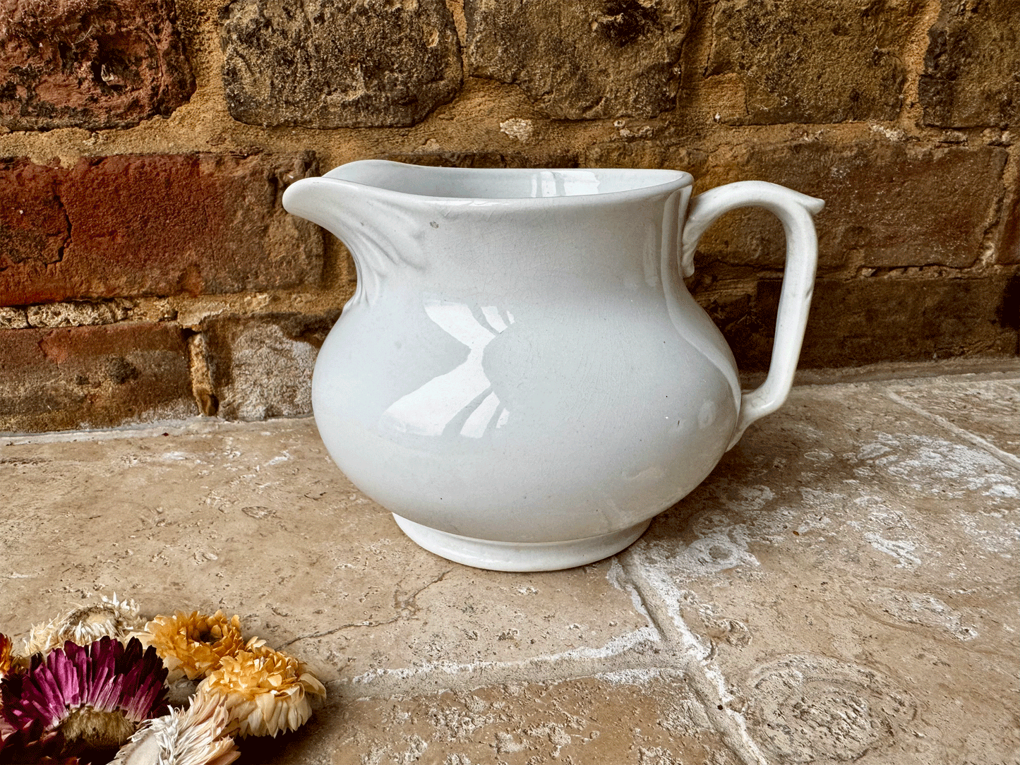 antique french creil montereau terre de fer plain white ironstone bulbous shaped jug pitcher