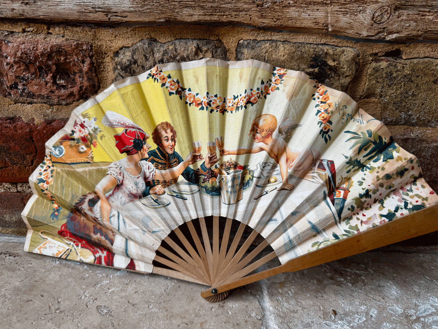 rare antique advertising cafe lafayette new york hand fan early 20th century