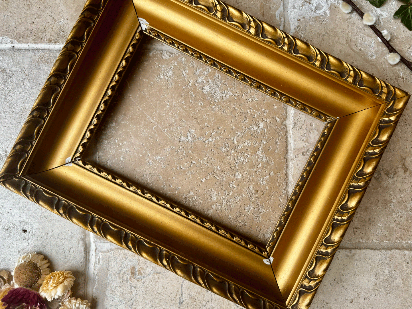 antique french gilt edged rectangular wooden picture frame