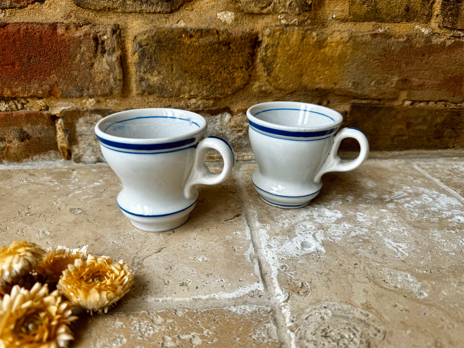 rare antique french thick heavy blue white ironstone coffee brulot cup