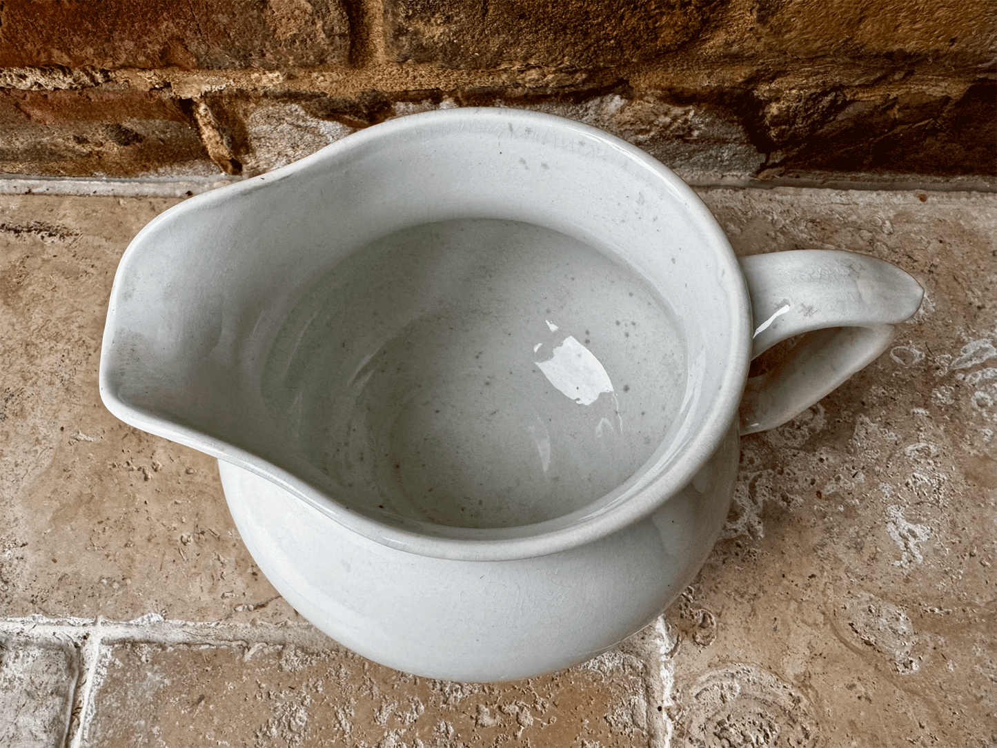 antique french creil montereau terre de fer plain white ironstone bulbous shaped jug pitcher