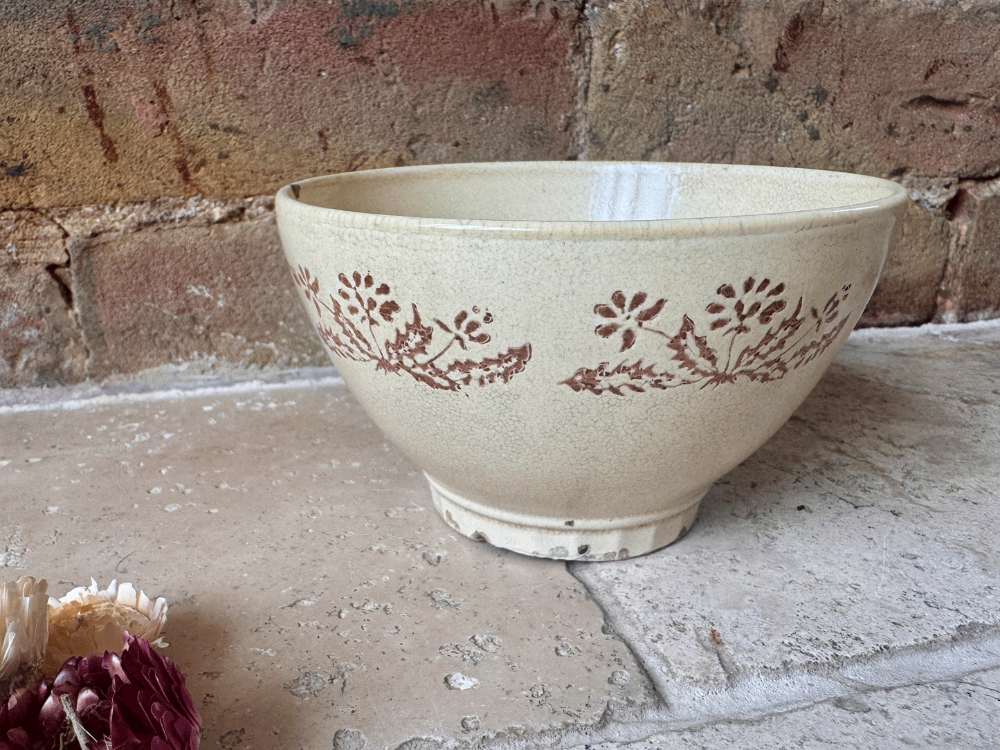 antique chippy timeworn french cafe au lait coffee bowl inlaid decoration 