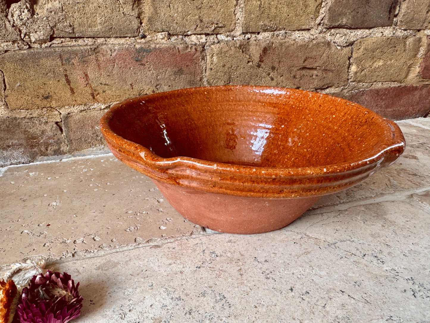 rustic antique french glazed mixing bowl tian pancheon earthenware terracotta dairy pan