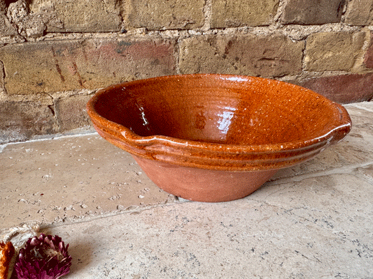 rustic antique french glazed mixing bowl tian pancheon earthenware terracotta dairy pan