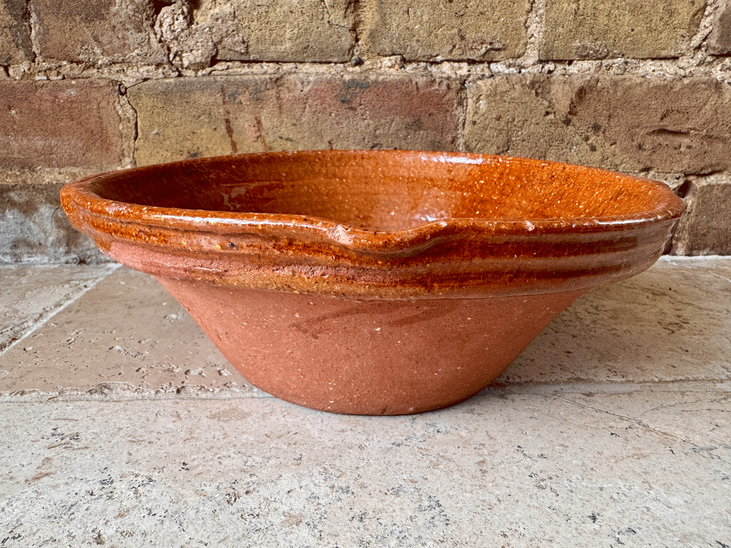 rustic antique french glazed mixing bowl tian pancheon earthenware terracotta dairy pan