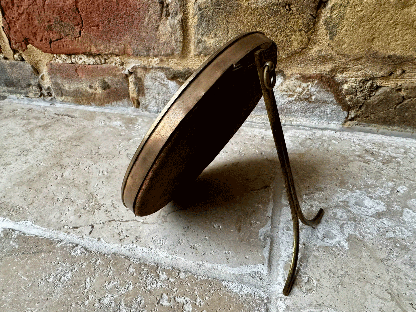 antique french small brass easel backed framed floral still life oil painting